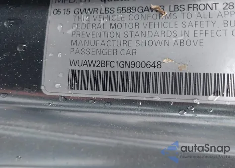 2016 Audi Rs 7 4.0T Prestige from USA, damaged, VIN WUAW2BFC1GN900648